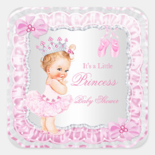 Prinzessin Baby Shower Mädchen Rosa Ballerina Blon Quadratischer Aufkleber