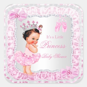Prinzessin Baby Shower Mädchen Rosa Ballerina Brün Quadratischer Aufkleber