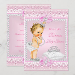 Prinzessin Baby Shower Mädchen Rosa Diadem Herz Bl Einladung