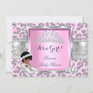 Prinzessin Baby Shower Mädchen Rosa Grau Leopard 4 Einladung