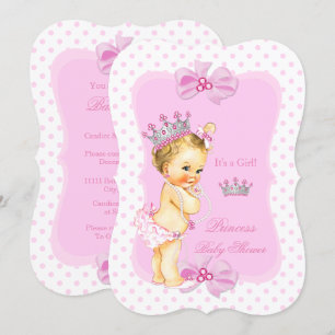 Prinzessin Baby Shower Mädchen Rosa Punkte Blond Einladung