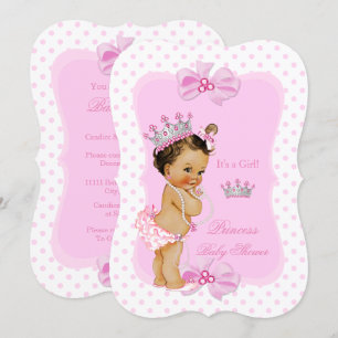 Prinzessin Baby Shower Mädchen Rosa Punkte Brünett Einladung