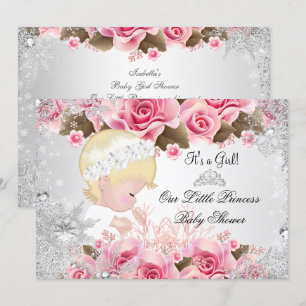 Prinzessin Baby Shower Mädchen Rosa Schneeflocke R Einladung