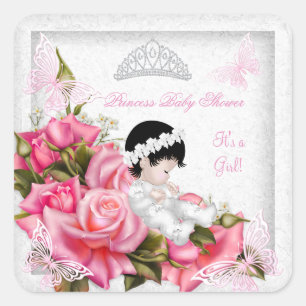 Prinzessin Baby Shower Mädchen Schmetterling Rosa  Quadratischer Aufkleber