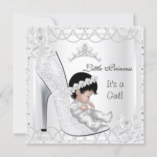 Prinzessin Baby Shower Mädchen Silber Weiße Schuhe Einladung