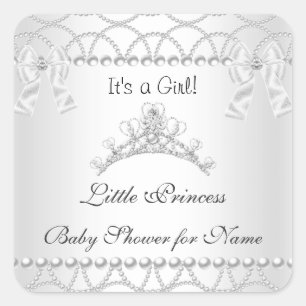 Prinzessin Baby Shower Mädchen Silber Weiße Tiara  Quadratischer Aufkleber