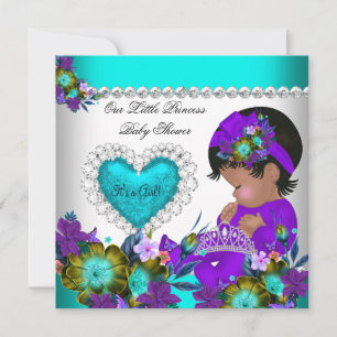 Prinzessin Baby Shower Mädchen Teal Blau Herz Lila Einladung