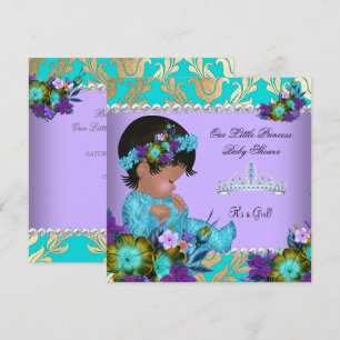 Prinzessin Baby Shower Mädchen Teal Blau Lila Gold Einladung