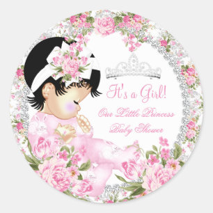 Prinzessin Baby Shower Mädchen Vintage Rose Blume Runder Aufkleber