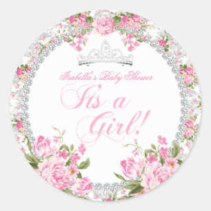 Prinzessin Baby Shower Mädchen Vintage Rose Floral Runder Aufkleber