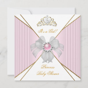 Prinzessin Baby Shower Mädchen Weiß Rosa Perle Gol Einladung