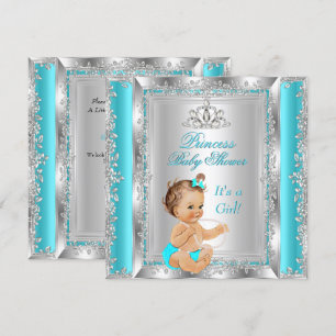 Prinzessin Baby Shower Party Türkis Silber Brünett Einladung
