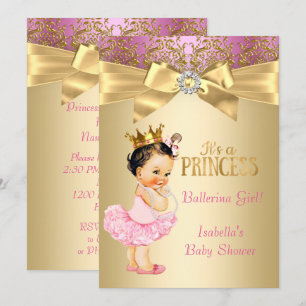 Prinzessin Baby Shower Pink Gold Ballerina Brünett Einladung