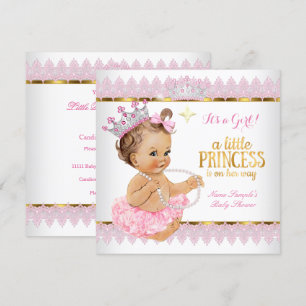 Prinzessin Baby Shower Pink Gold Brünette Baby Einladung