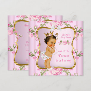 Prinzessin Baby Shower Pink Gold Floral Brünette Einladung