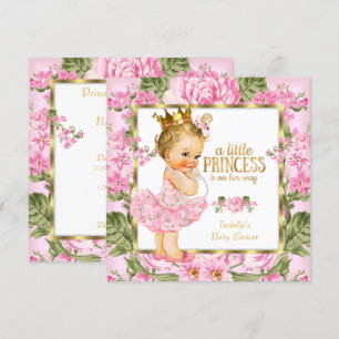 Prinzessin Baby Shower Pink Gold Rose Floral Blond Einladung