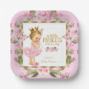Prinzessin Baby Shower Pink Gold Rose Floral Blond Pappteller