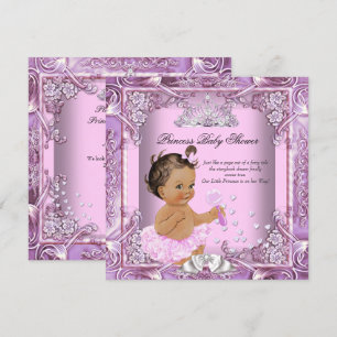 Prinzessin Baby Shower Pink Lila Tutu Brünette Einladung