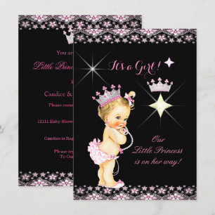 Prinzessin Baby Shower Pink Schwarze Tiara Blondes Einladung