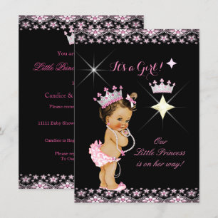 Prinzessin Baby Shower Pink Schwarze Tiara Brünett Einladung