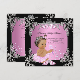 Prinzessin Baby Shower Pink Schwarzer Tutu Brünett Einladung