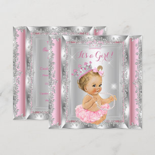 Prinzessin Baby Shower Pink Silber Tutu Blond Einladung
