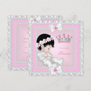 Prinzessin Baby Shower Pink Weiß Grau Damast B Einladung