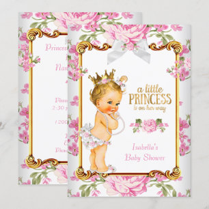Prinzessin Baby Shower Pink Weiße Florale Blond 2 Einladung