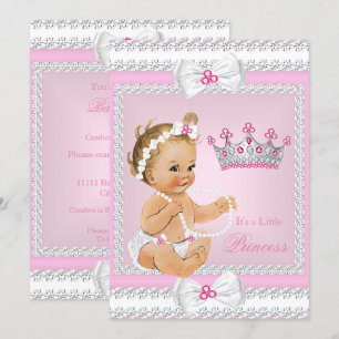 Prinzessin Baby Shower Pink Weiße Perlen Schleifen Einladung