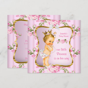 Prinzessin Baby Shower Rosa Gold Blumen Blond Einladung