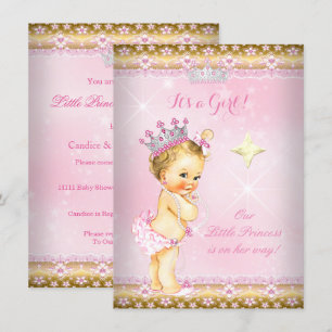 Prinzessin Baby Shower Rosa Gold Spitze Diadem Blo Einladung