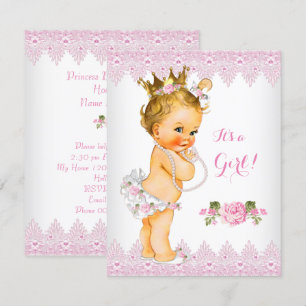 Prinzessin Baby Shower Rosa Rose Spitze Weiß Blond Einladung