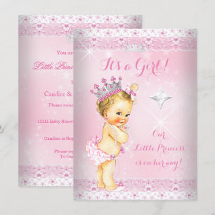 Prinzessin Baby Shower Rosa Spitze Tiara Blond Einladung