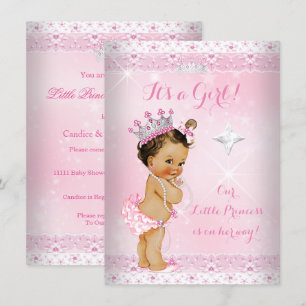 Prinzessin Baby Shower Rosa Spitze Tiara Brünette Einladung