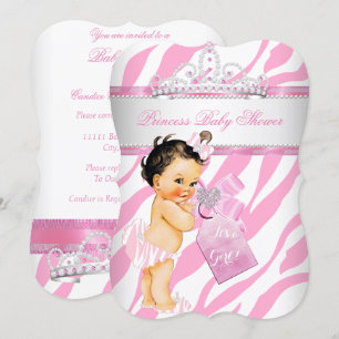 Prinzessin Baby Shower Zebra Rosa Brünette Mädchen Einladung