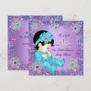 Prinzessin Babyparty Teal Blau Lila Rosa Brunett Einladung