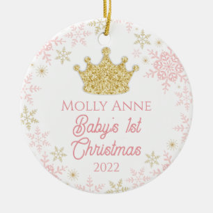 Prinzessin Babys 1. Weihnachten Pink & Gold Glitte Keramik Ornament
