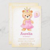 Prinzessin Bär pink Mädchen Geburtstag Einladung (Vorne/Hinten)