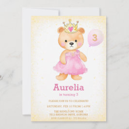 Prinzessin Bär pink Mädchen Geburtstag Einladung