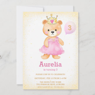 Prinzessin Bär pink Mädchen Geburtstag Einladung