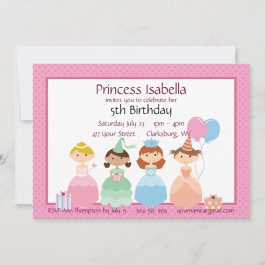 Prinzessin Birthday Einladung (Vorderseite)