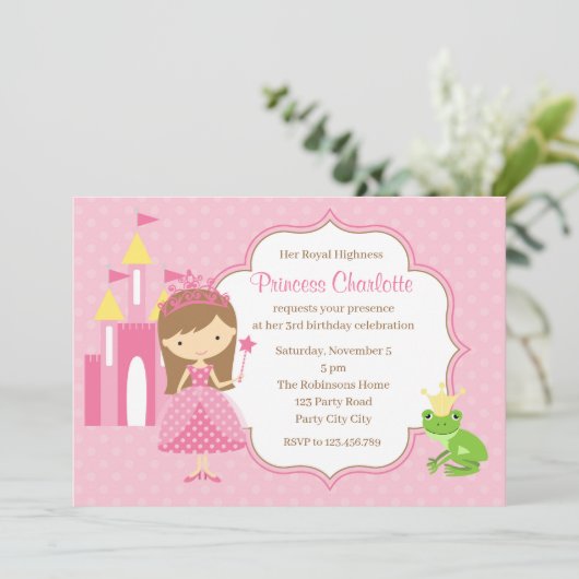 Prinzessin Birthday Einladungen (Burg Frog Prince) (Stehend Vorderseite)