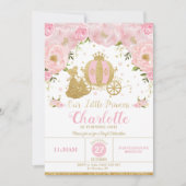 Prinzessin Birthday Party Carriage Pink und Gold Einladung (Vorderseite)