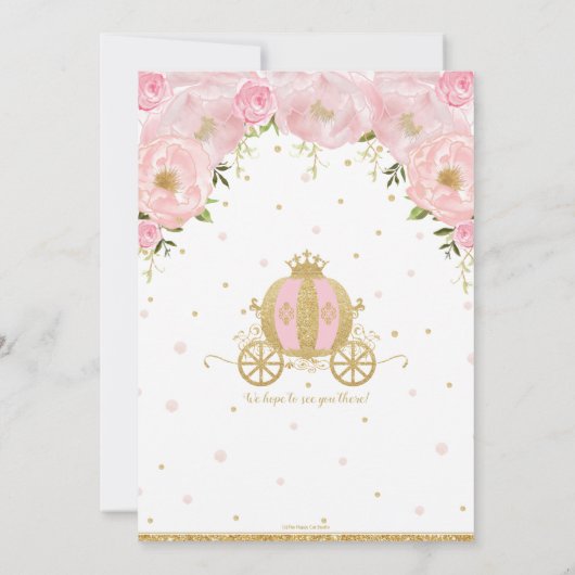 Prinzessin Birthday Party Carriage Pink und Gold Einladung (Rückseite)