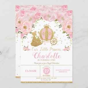 Prinzessin Birthday Party Carriage Pink und Gold Einladung