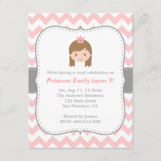 Prinzessin Birthday Party, rosa und weißes Einladung