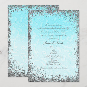 Prinzessin Blau Silber Elegante Märchenhochzeit Einladung