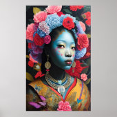 Prinzessin Blauer Gesichter mit Blume im Haar Poster (Vorne)