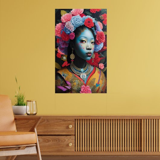 Prinzessin Blauer Gesichter mit Blume im Haar Poster (Wohnzimmer 2)