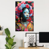 Prinzessin Blauer Gesichter mit Blume im Haar Poster (Heimbüro)